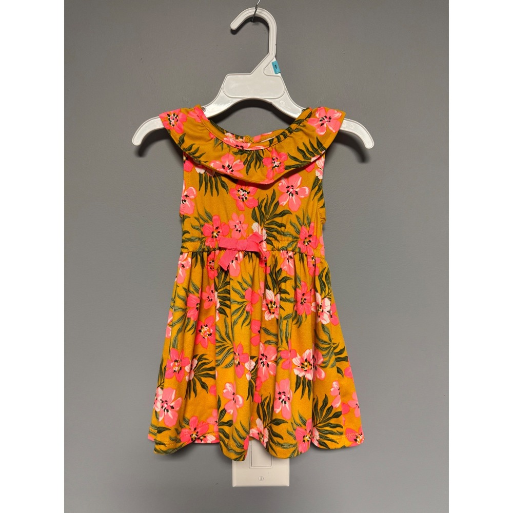 Little Lass Baby Girl Mustard Yellow Pink Floral Ruffle Dress 12M Sleeveless
